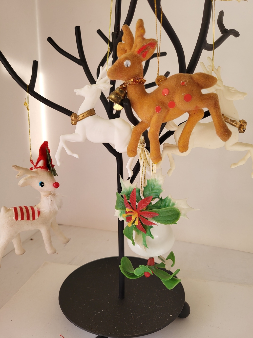 1950s Christmas Super Kitsch Bell Reindeer Ornaments Lot/5 4"
